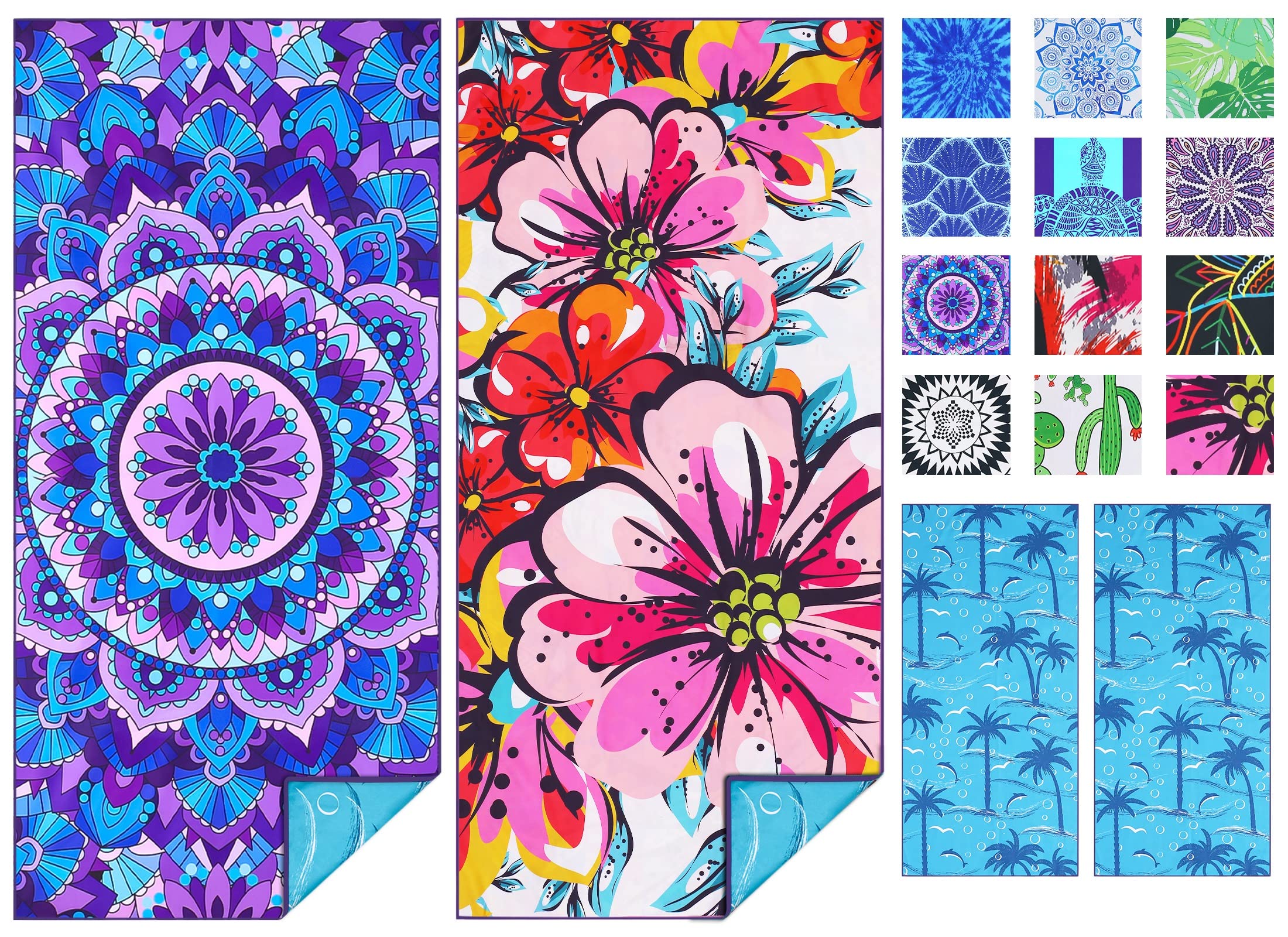 Photo 1 of 2 Pack Microfiber Thin Beach Towel Lightweight 71x32 Oversized Extra Large Sand Free Towels Quick Dry for Travel Pool Yoga Gym Sports Beach Accessories Vacation Essential Gift