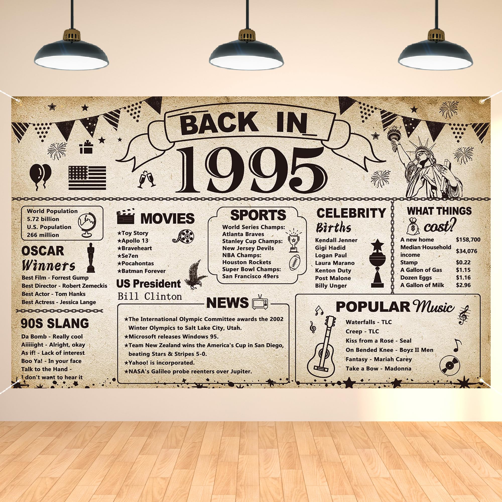 DARUNAXY 31st Birthday Party Decorations, Vintage Back in 1995 Banner 31 Year Old Birthday Party Poster Supplies Vintage 1995 Backdrop Photography Background for Men & Women 31st Class Reunion Decor