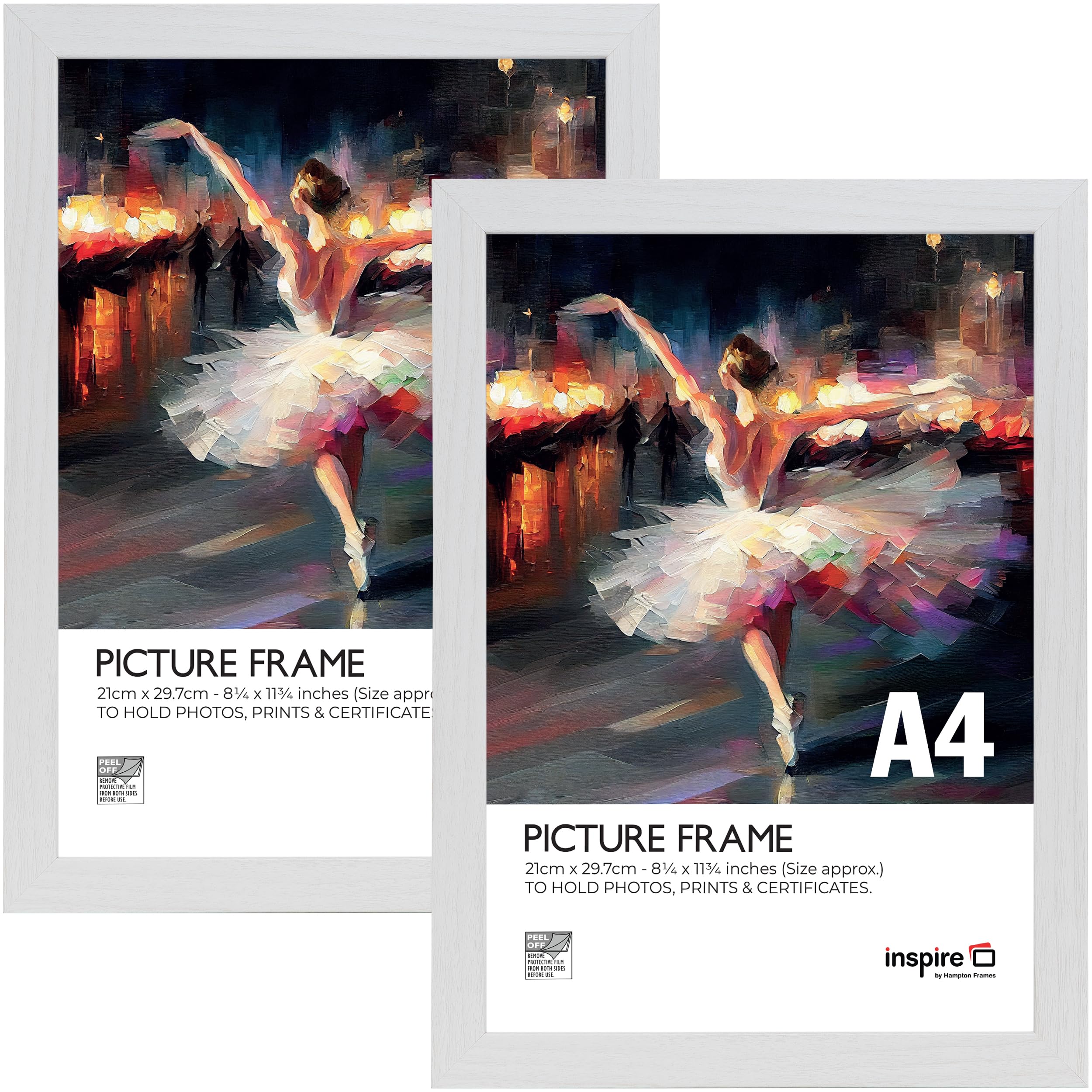 Inspire By Hampton WELFORD A4 (21x30cm) White Poster Frame Acrylic (Non-Glass) Front Pack of 2