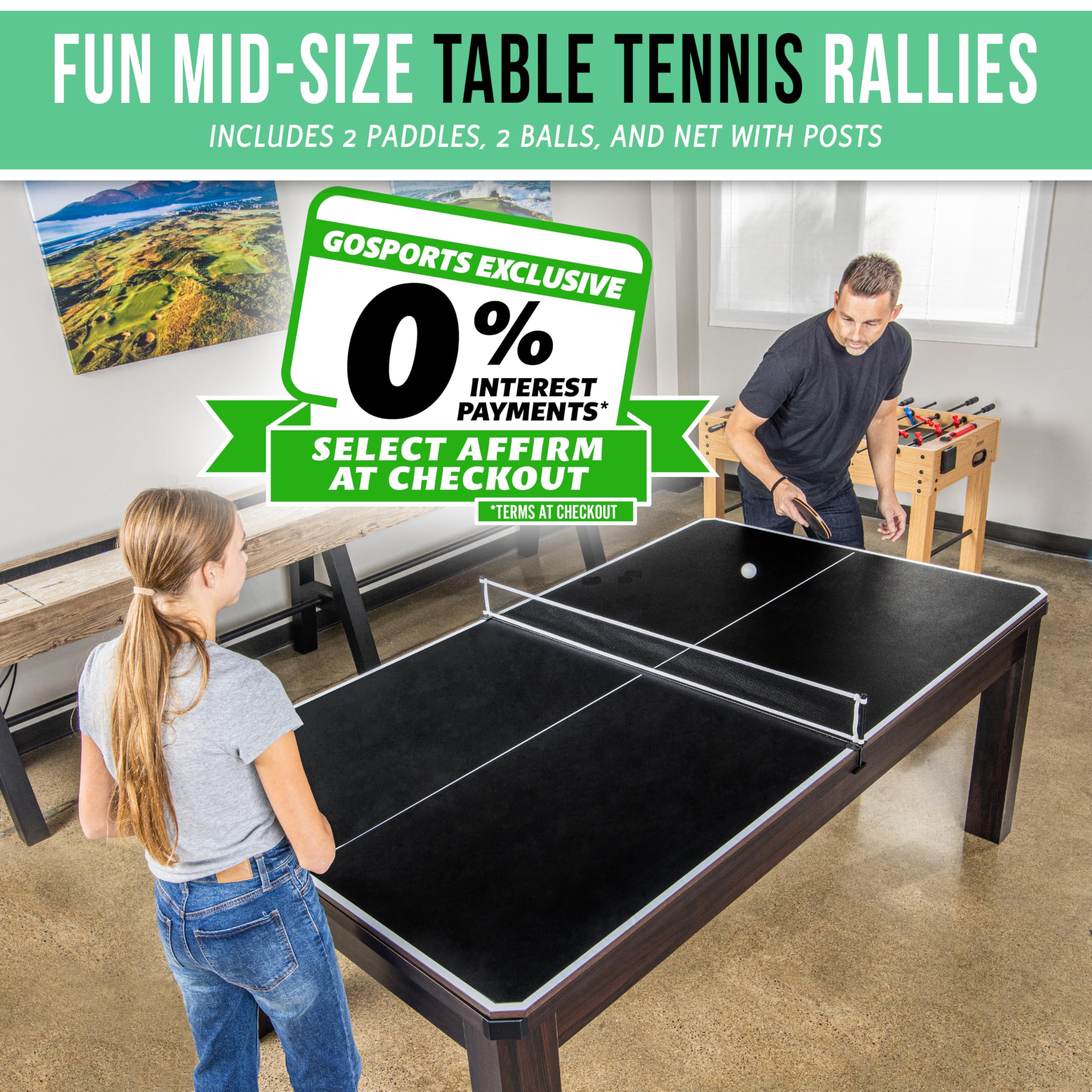 GoSports 7 ft 3 in 1 Pool, Dining, & Table Tennis Combo Table and Storage Benches - Convertible Top Game Table with Billiards and Table Tennis Accessories