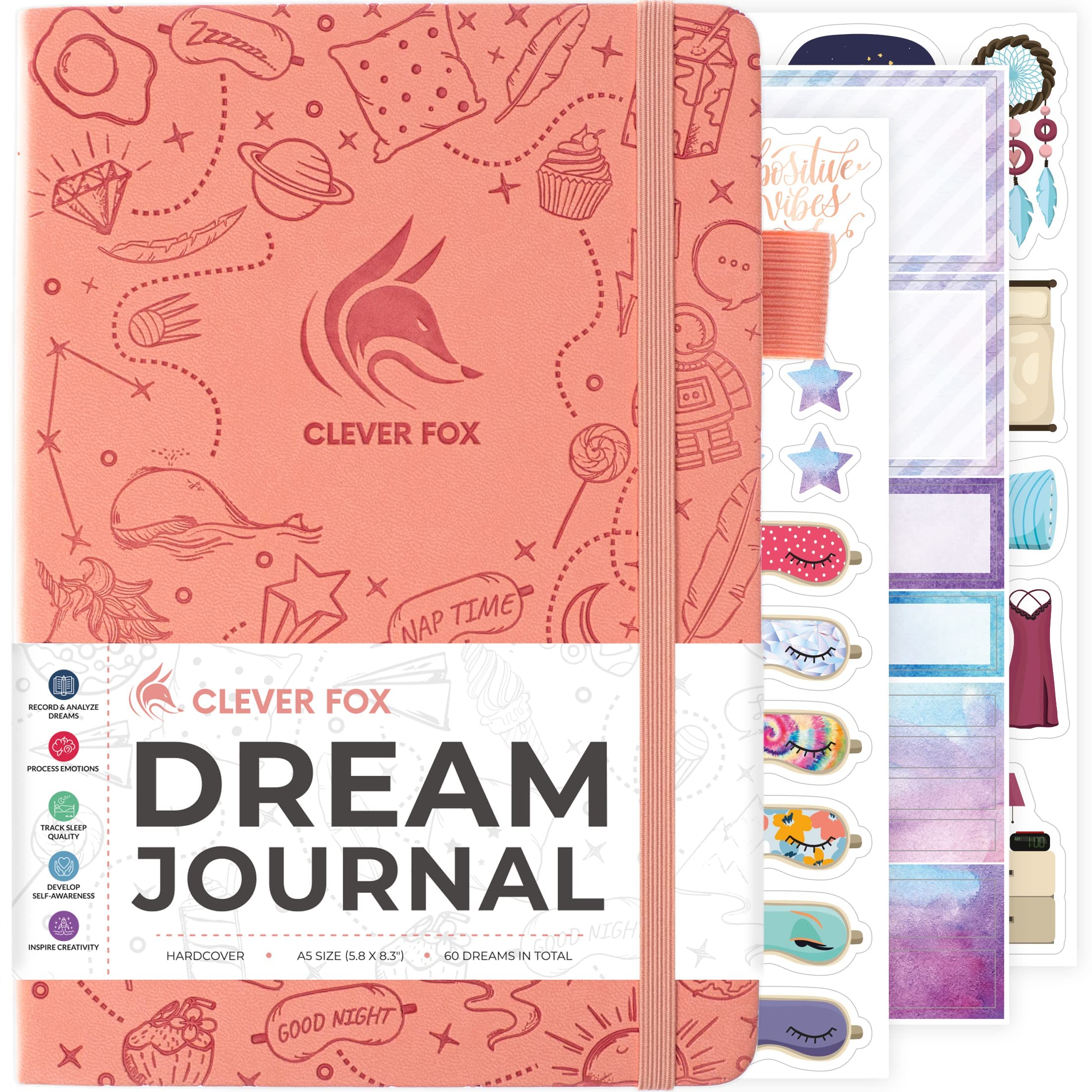 Clever Fox Dream Journal – Guided Dream Diary for Women, Men & Kids – Hardcover Notebook to Track & Analyze Your Dreams & Sleep – Log Book for Dream Journaling – 60 Dreams Total, A5 Size - Light Pink