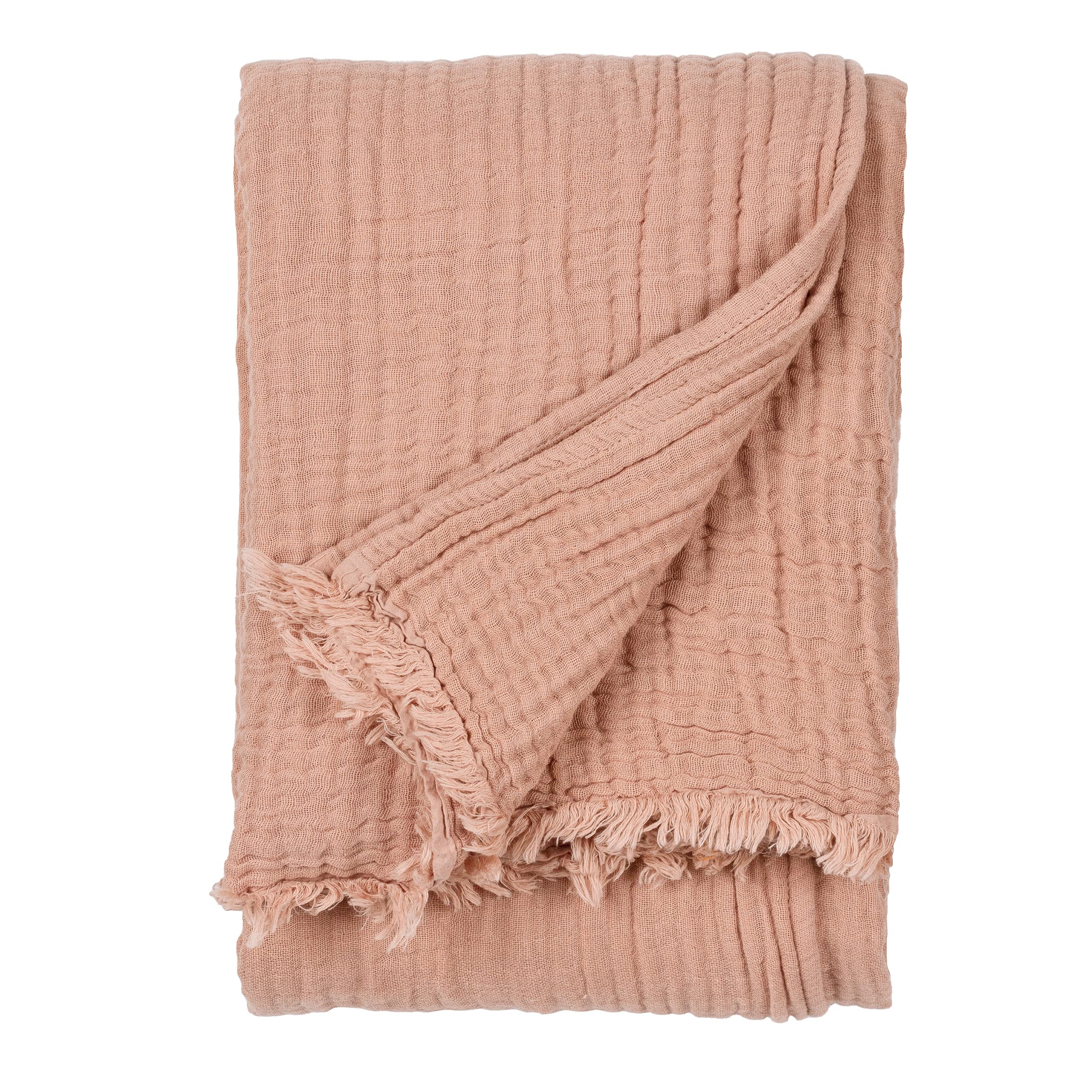 Yard furn Lark Cotton Muslin Throw – Soft Crinkle Texture Blanket (Pink Clay – 130x180cm)