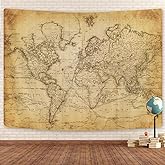 Old World Map Tapestry, Vintage Geographical Distribution Wall Hanging, Brown Historical Atlas Educational Poster for Wall Classroom Bedroom Living Room Office 60x40 Inch