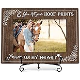 BXVRT Horse Memorial Photo Frame, You Left Your Hoof Prints Wooden Picture Frame With Stand, Remembrance Frame Gifts For Horse Owner Horse Lover Cowgirls, Passing Away Gifts For Loss Of Pet -52