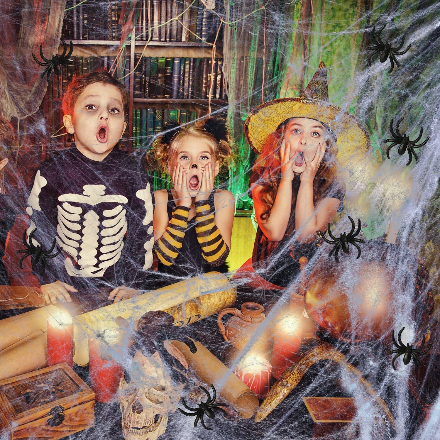AOSTAR Halloween Stretch Spider Webs Indoor & Outdoor Spooky Spider Webbing with 50 Fake Spiders for Halloween Decorations: Toys & Games
