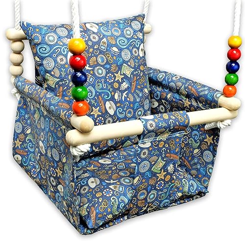 Bluekitty Schaukel Fur Kinder Babyschaukel Kinderschaukel Mit Kissen Schaukel Fur Haus Und Garten Babyschaukel Stoffschaukel Kleinkindschaukel Innenschaukel Verandaschaukel Holzschaukel Amazon De Handmade