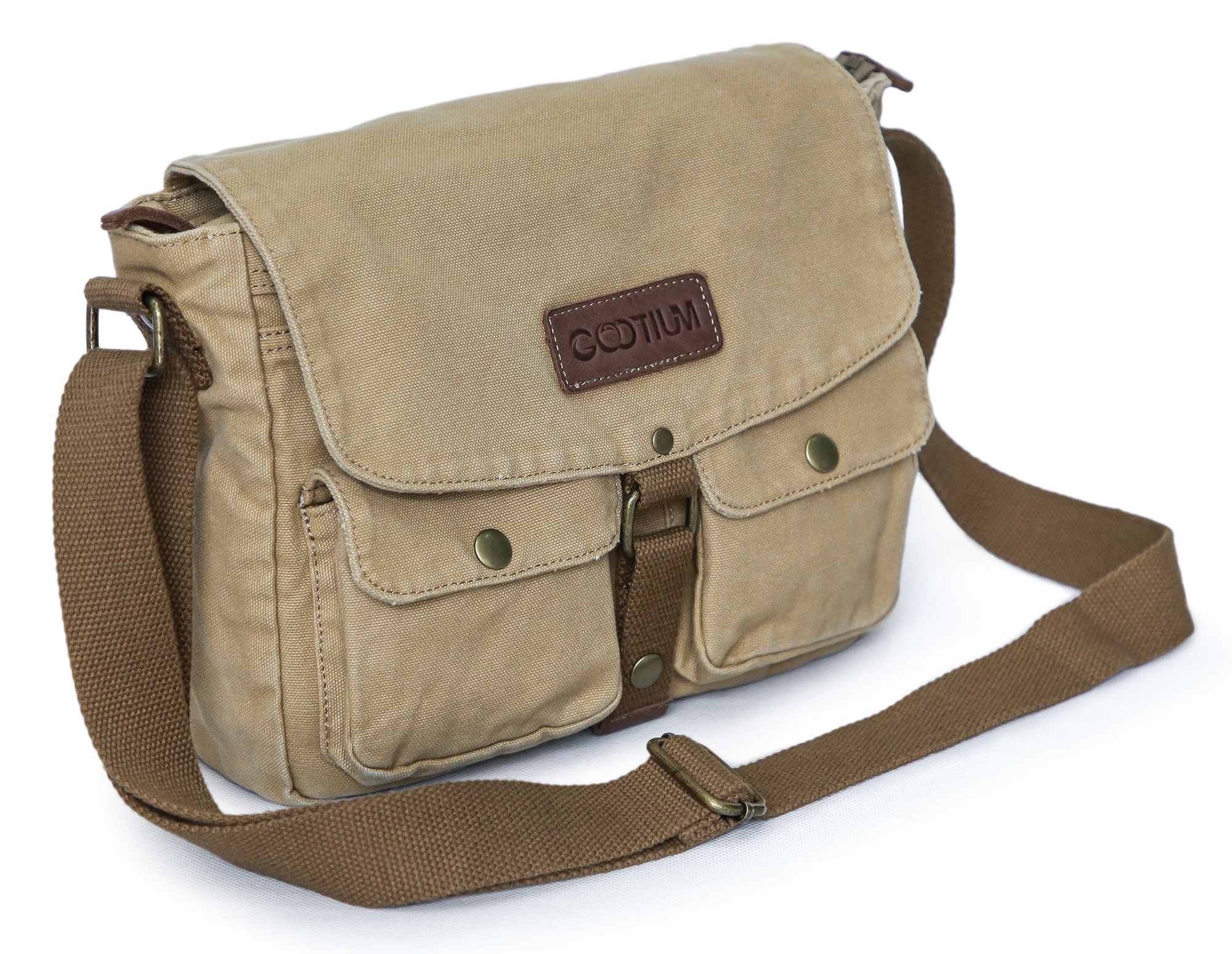 GOOTIUM Vintage Canvas Messenger Bag Men’s Crossbody Bag, Khaki