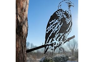 Renovatio Metal Bald Eagle Yard Decor – Majestic Bird Decoration, Metal Bird Decoration, Outdoor Tree Ornaments – Ideal for Dad, Uncle, or Grandfather – A Remarkable Outdoor Yard Decor – Black