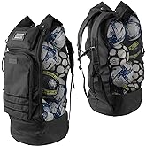 Fitdom Heavy Duty XL Soccer Mesh Equipment Ball Bag w/Adjustable Backpack Shoulder Strap Design for Coach. 2 Different Size Front Pockets for Sporting Accessories.