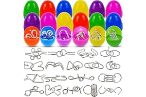 JOYIN 18 Pack Easter Eggs Filled with Metal Brain Teaser Puzzle Set for Easter Kids Party Favors, Puzzle Games, Egg Hunt Game