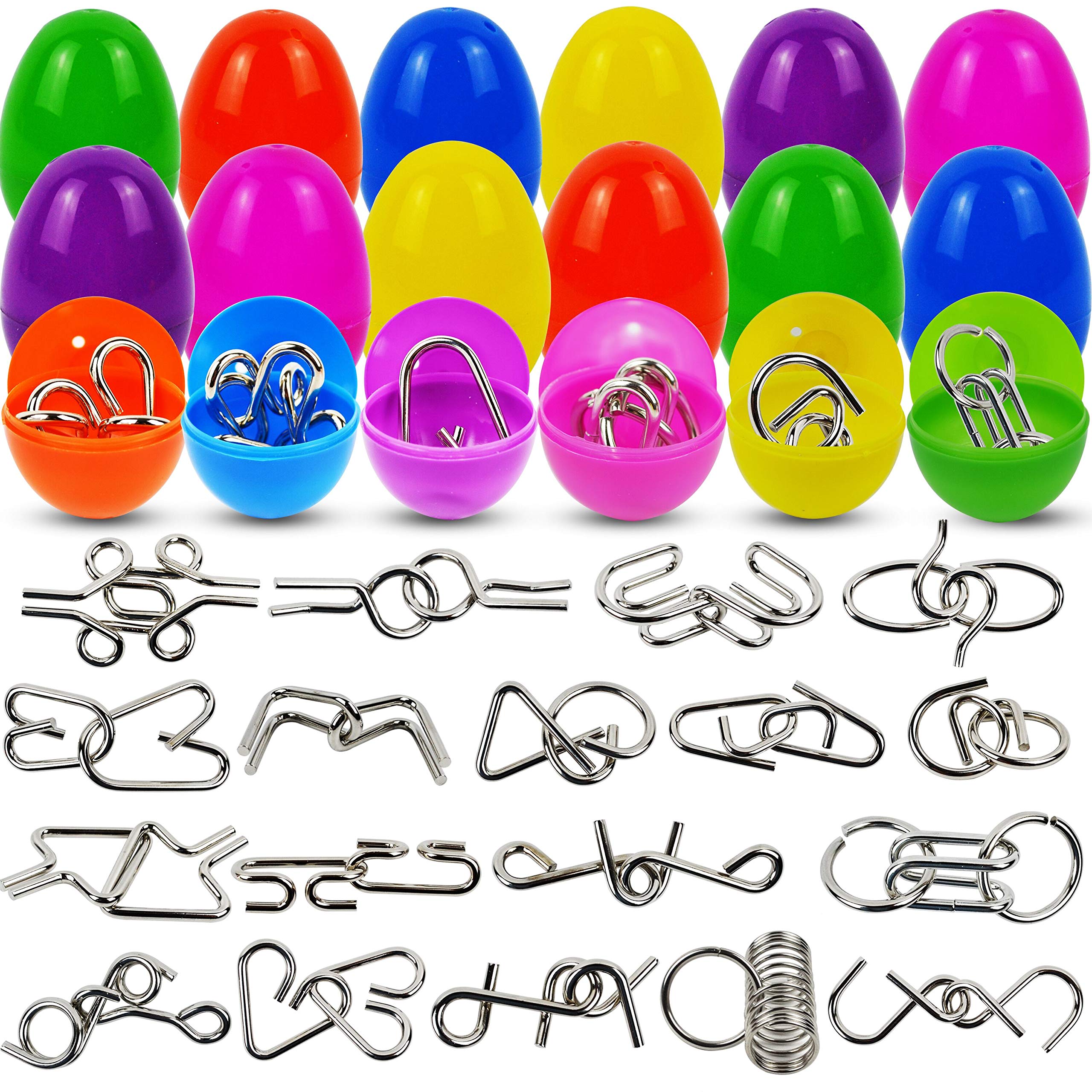JOYIN 18 Pack Easter Eggs Filled with Metal Brain Teaser Puzzle Set for Easter Kids Party Favors, Puzzle Games, Egg Hunt Game, Basket Stuffers Fillers, Classroom Prize Supplies