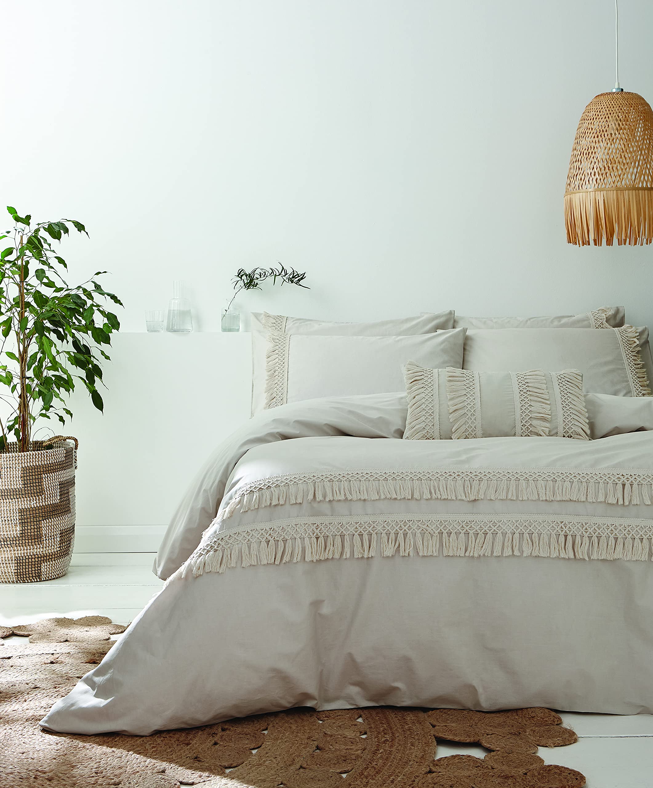 Pineapple Elephant Izmir Cotton Tassel Single Duvet Cover Set with Pillowcase Stone Natural