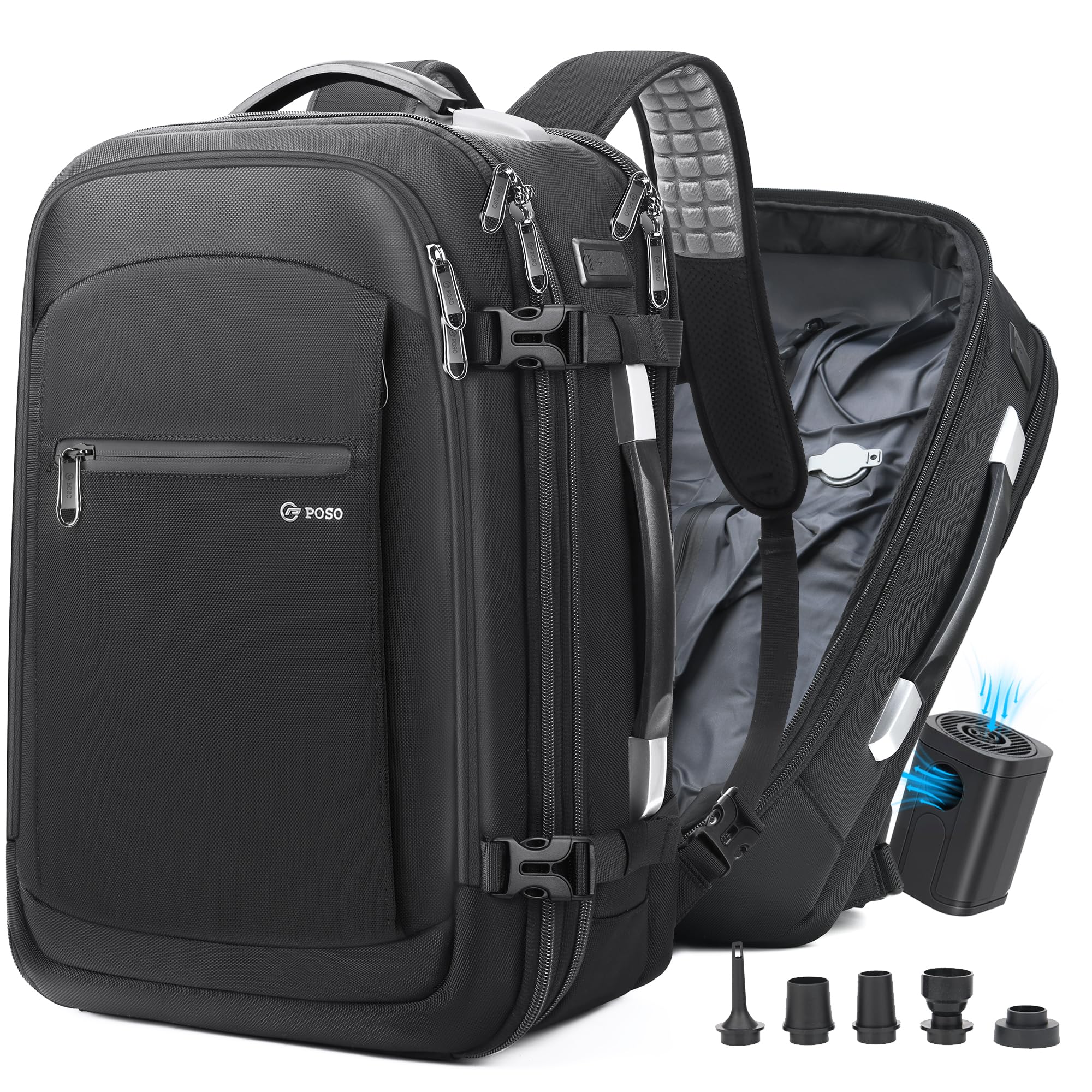 Photo 1 of Vacuum Backpack Travel, 60L Expandable Vacuum Seal Compression Backpack with Pump, TSA Lock & Anti-theft Pocket,17" Laptop Compartment,Carry on Backpack for Men & Women,Business,Flight Travel (Black)