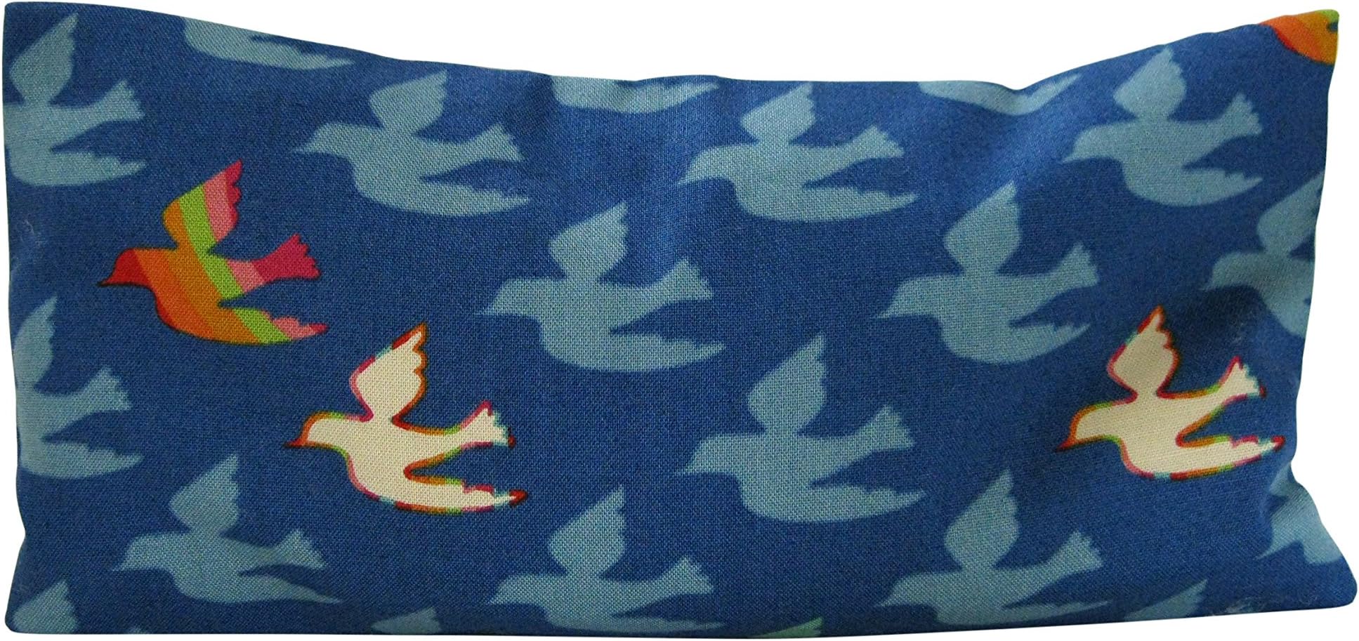 Peacegoods Eye Pillow - 12 x 23 Relaxing Aromatherapy - Washable Cover - Organic Lavender Chamomile Flax - Headache Relief Sleep Aid Yoga - blue red birds flowers