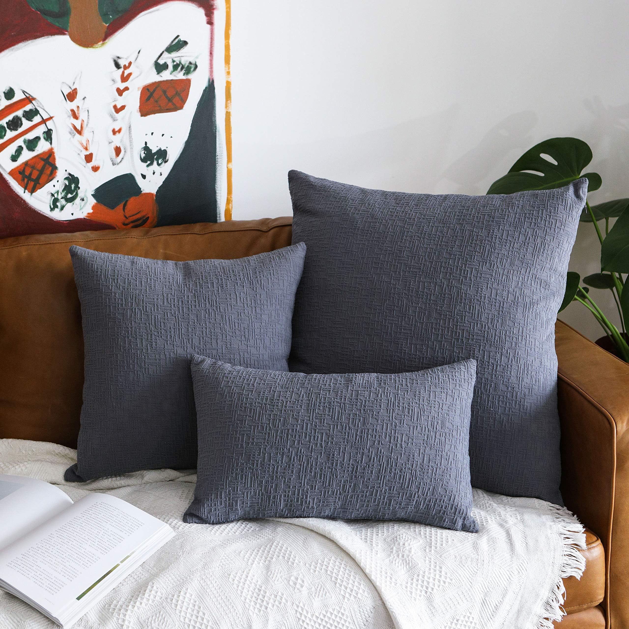 Kevin Textile Throw Pillow Covers Velvet Accent Pillows Cover Cushion Cover for Bed, 1 pc, 24" x 24", Dark Grey