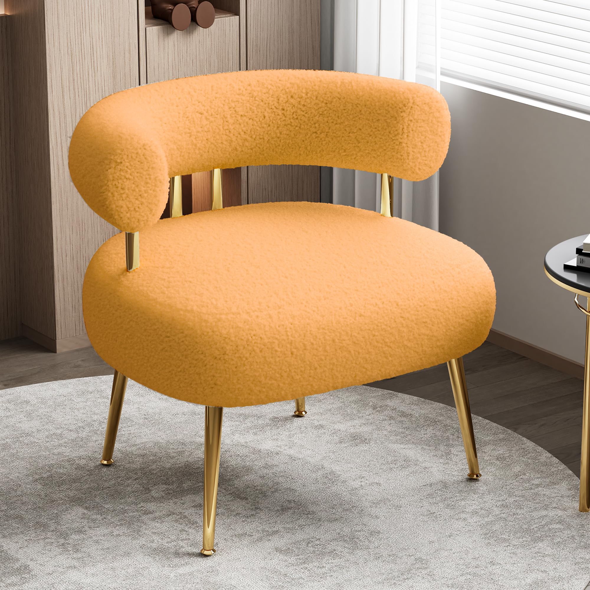 Photo 1 of SEYNAR Mid Century Sherpa Boucle Accent Chair, Round Upholstered Barrel Arm Chair for Small Spaces, Fluffy Side Corner Sofa Chair for Living Room, Bedroom, Vanity, Office, Reading Nook(Yellow)