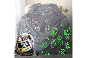 LMKLOP Glow in The Dark Gaming Blanket for Boys/Girls/Toddler/Baby, Cute Funny Kids Throw Blanket for Birthday/Toys, Gamer Gifts for Teen Boy, Gamer Room Decor 40"x 60"