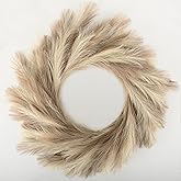 Perfnique Pampas Grass Wreath, 25'' Faux Pampas Wreath for Front Door, Artificial Pampas Wreath for All Seasons, Boho Wall Decor, Farmhouse Pampas Grass Garland, DIY Wreath Arrangement (Ivory&Taupe)