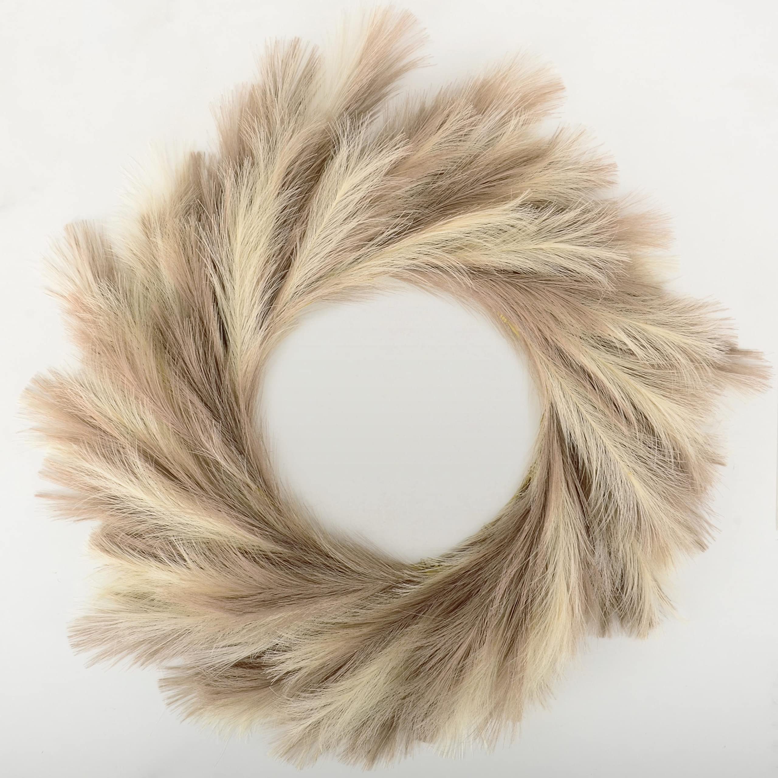 Perfnique Artificial Pampas Grass Wreath - Faux Pampas for Front Door, Boho & Farmhouse Decor, All Seasons Wall Hanging, Ivory & Taupe