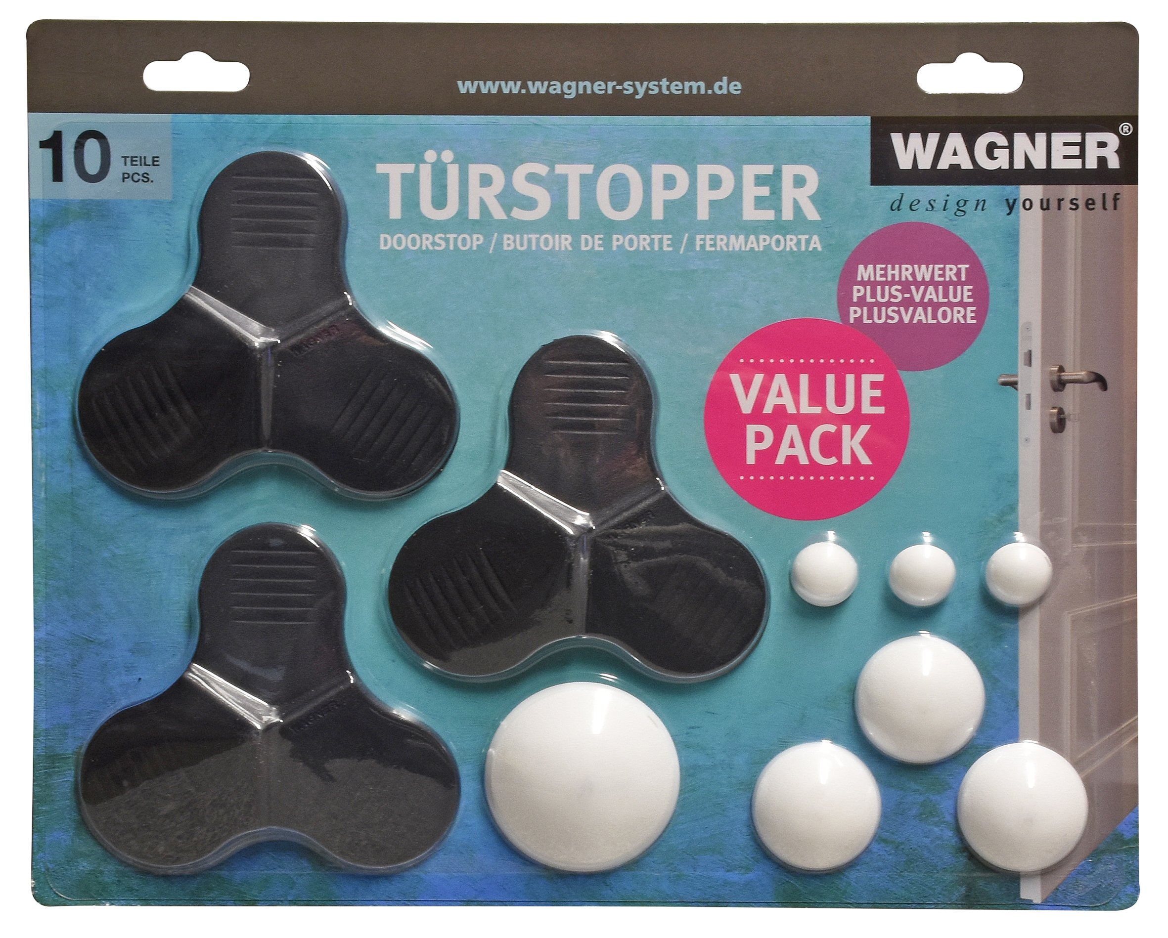 WAGNER Door stoppers & Wall stoppers/Wall buffers - 10 Pieces, Black/White, Value Pack - 3 x 3STOP, 3 x Wall buffers - 15700010