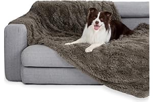 gogobunny Waterproof Plush Long Faux Fur Pet Throw Blanket Ultra Soft Fluffy Bed Couch Cover Washable - Premium Flannel Calming Blankets for Dog Puppy Cat (50x60 Inch (Pack of 1), Stone)
