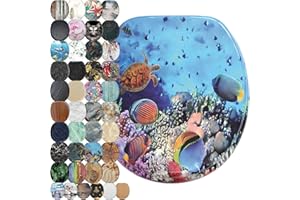 SANILO Wooden Toilet Seat with Soft Close [ROUND] - Decorative, Quiet & Slow Close Molded Wood Seat - With Strong Bumpers & Hinges - Adjustable Fit – Ocean