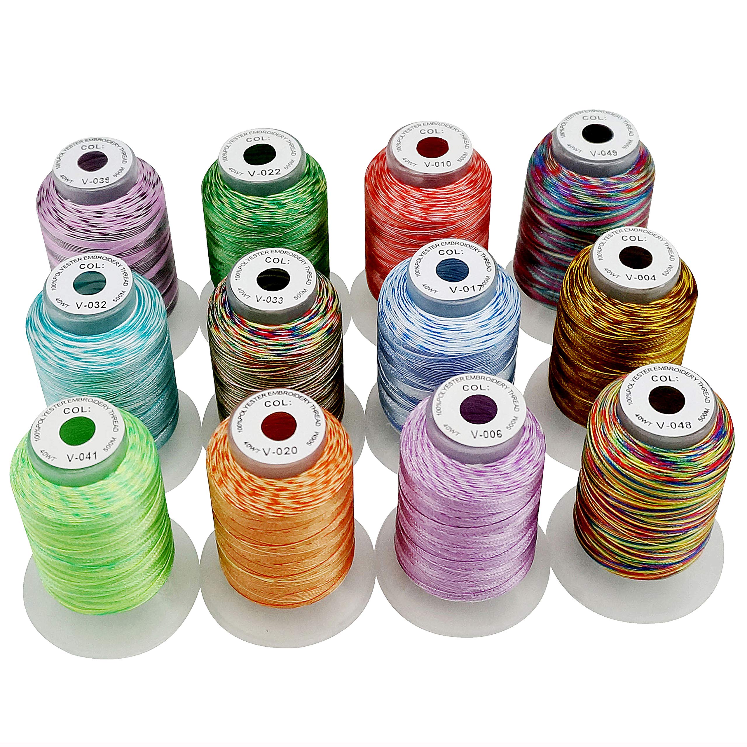 New brothread 12 Colors Variegated Polyester Machine Embroidery Thread Kit 500M (550Y) Each Spool for Brother Janome Babylock Singer Pfaff Bernina Husqvaran Embroidery and Sewing Machines-Assortment1