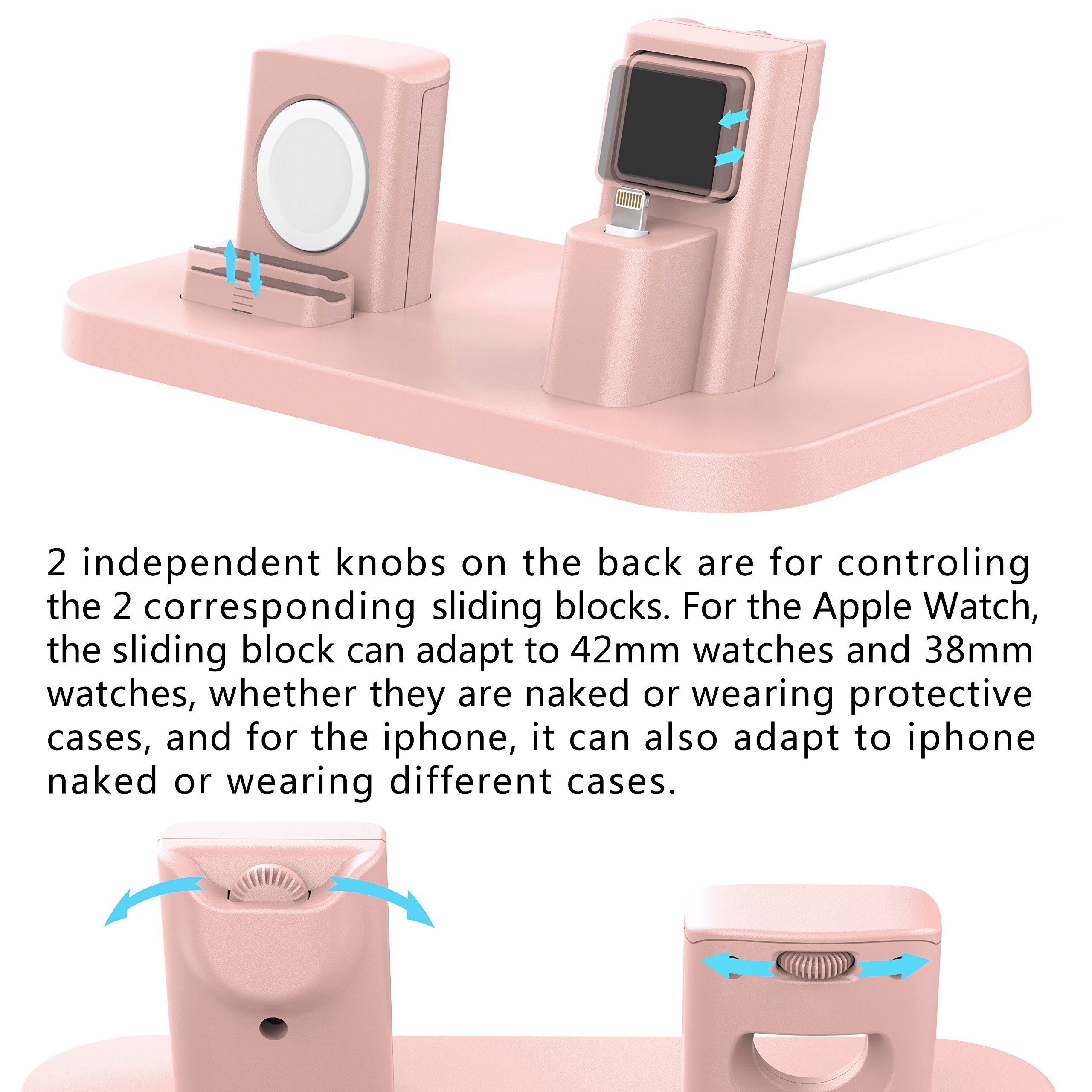 Apple Watch Stand, BEACOO Charging stand Dock Station -- Support Apple Watch NightStand Mode and iPhone 7/7 plus/SE/5s/6S/PLUS with Various Case (Pink Sand)