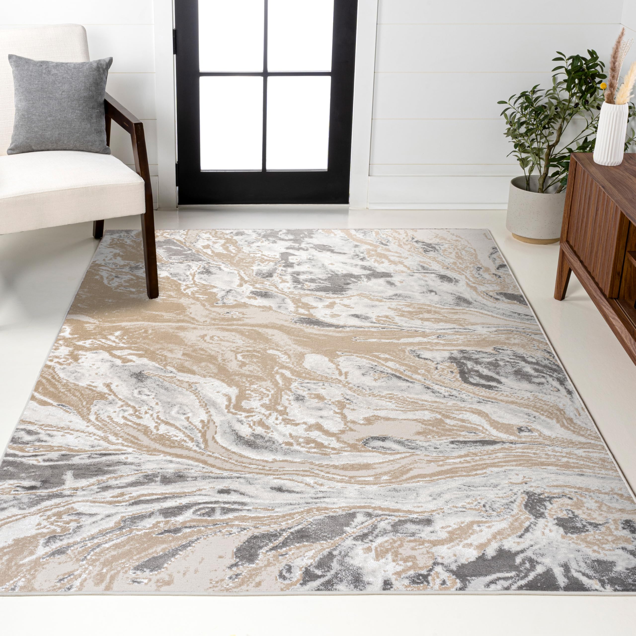 JONATHAN Y Swirl Marbled Beige/Ivory Indoor Area Rug 8X10 ft, Abstract for Living Room, Bedroom, Kitchen, Office, Easy-Cleaning, High Traffic, Pet-Friendly, Non-Shedding SOR203F-8 Image