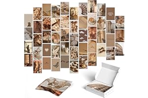 Y2K BOO Beige and Brown Wall Collage Kit - 50 Trendy Aesthetic Photos for Warm and Cozy Spaces, Perfect Room Decor for Teens, 4"x6" Vintage Wall Art for College Dorms and Bedrooms