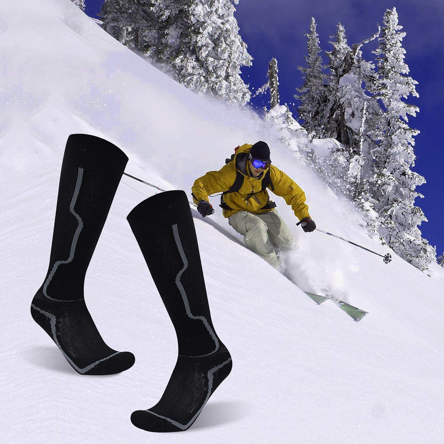 WXXXM Wool Ski Socks, Extra Warm Knee High Performance Snow Skiing/Snowboard Socks in Outdoor,Fit for Men and Women: Clothing