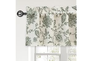 DriftAway Freda Jacobean Floral Linen Blend Blackout Thermal Insulated Energy Saving Privacy Window Linen Curtain Valance Rod Pocket 2 Layers Single 52 Inch by 14 Inch Plus 1.75 Header Loden Green