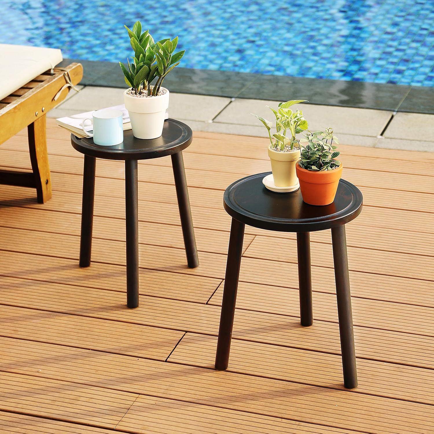 LITADA Wood Plant Stands (Set of 2) Mid Century Small Side Table, 15.8’’ Tall – Round Side End Table Flower Pot Holder Home Decor (Plant and Pot NOT Included) (15.8", Walnut) : Garden & Outdoor