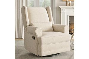 RoyalCraft Swivel Recliner Chair with Extra Large Footrest, Comfy Upholstered Glider Rocking Chair for Living Room, Bedroom and Ofice, Beige