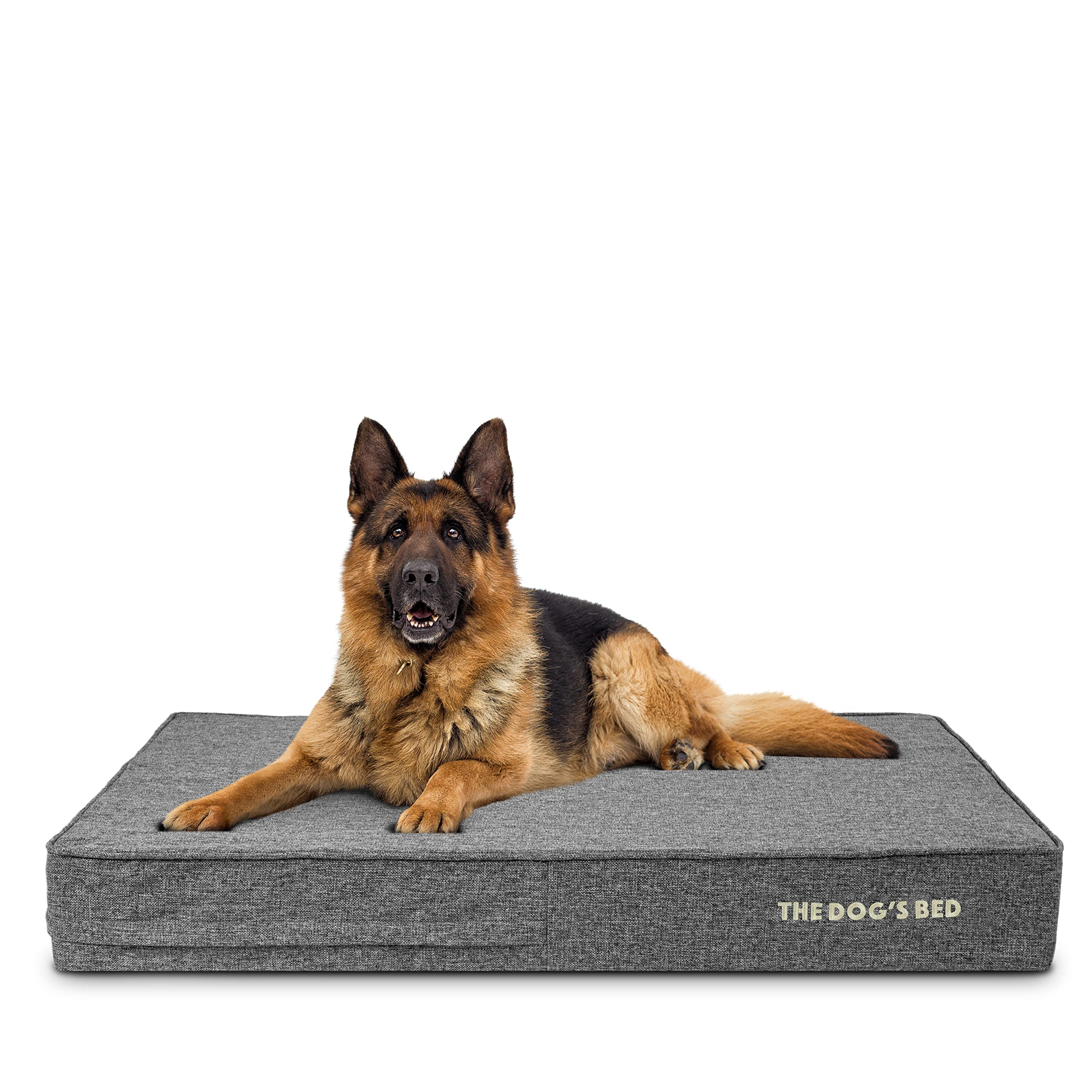 The Dog’s Bed Orthopaedic Memory Foam Dog Bed for XL Dogs, Waterproof Support Mattress, Removable Washable Cover, Pressure Relief & Joint Support, Grey Linen, 15cm Thick