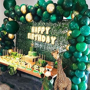 Jungle Theme Party Supplies :143pcs Green Balloon Garland Arch Kit, with 23 Green Palm Leaves for Birthdays, Baby Shower, Safari Party Decorations