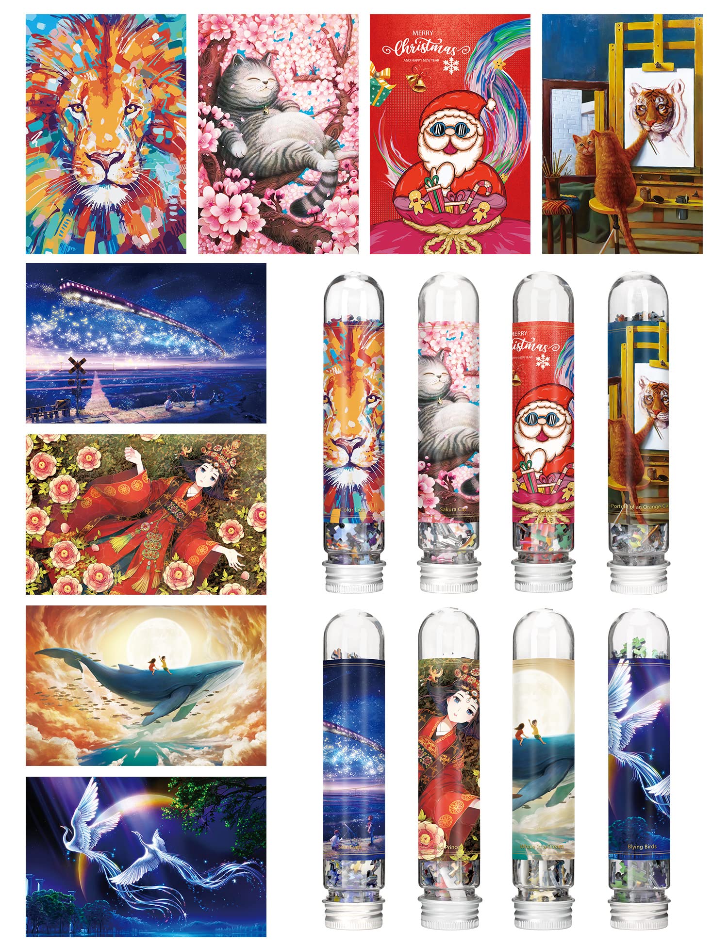 Mini Jigsaw Puzzles for Adults (8 Packs) Double-Sided Puzzle with Reference Blueprint, Micro Puzzle, Comes with Tweezers for Small Puzzles, Suitable As a Gift