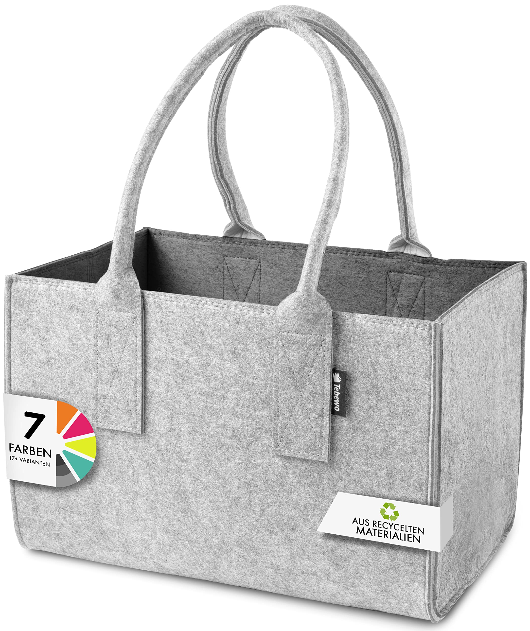 Tebewo Premium Large Shopping Bag, Foldable Felt Basket, Sturdy Handle, 40 x 27 x 27 cm, Grey