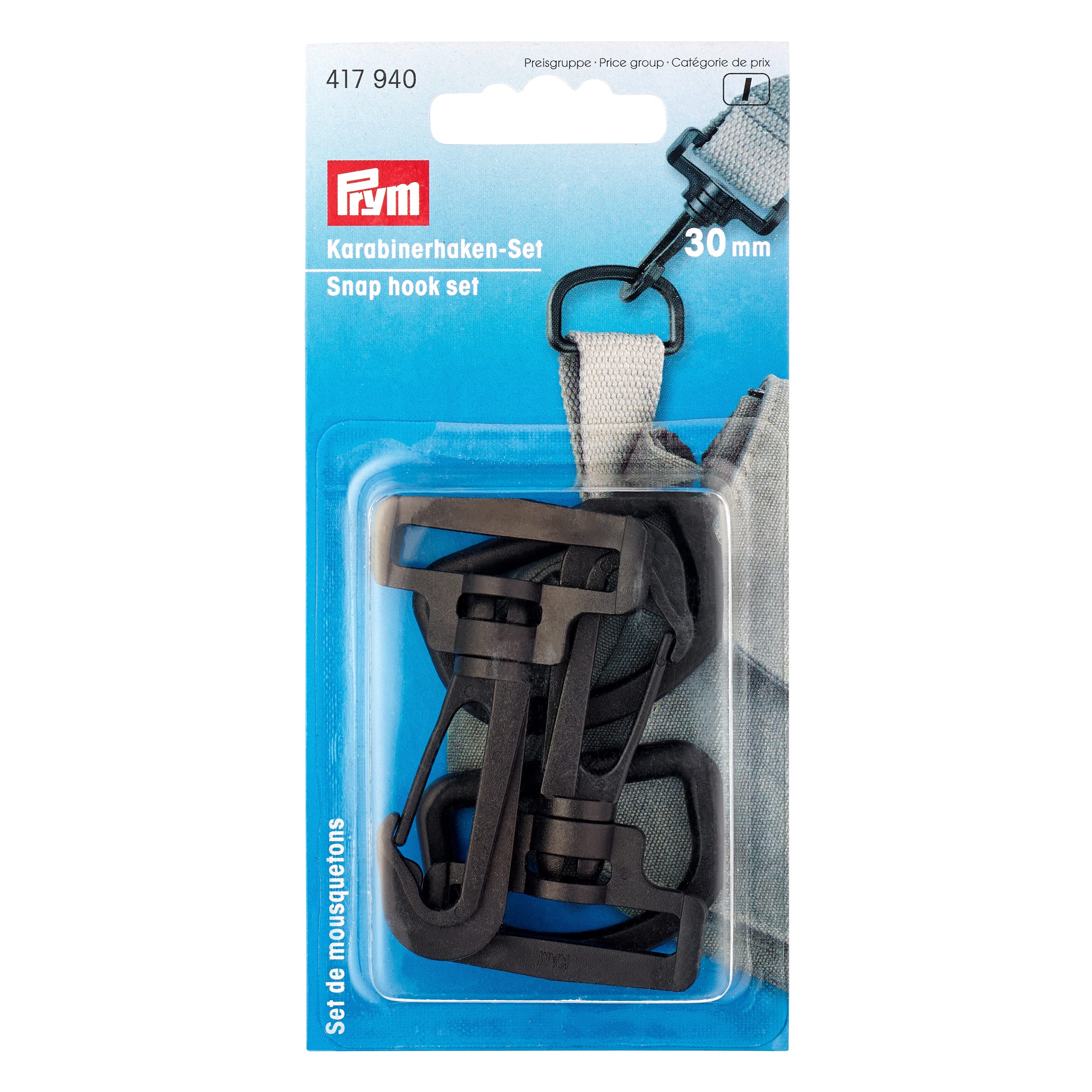 Prym Black 30mm Plastic Snap Hook Set (2pc), 14 x 7 x 1.5 cm