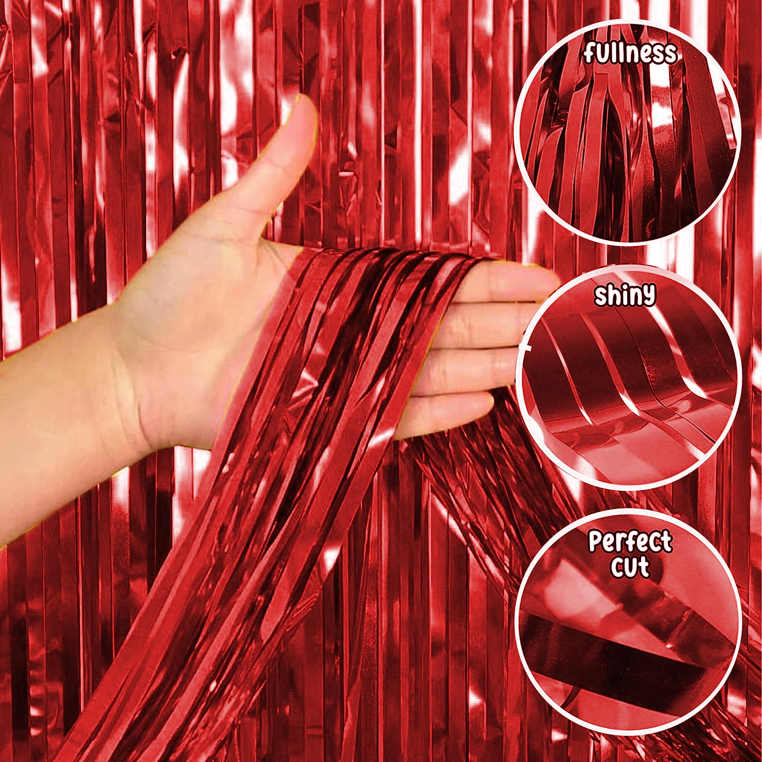 Just Party Pack of 2 Fringe Curtains Super Shiny (3 x 6 Feet each) for Boy Girl/Mother Father/Husband Wife/Brother Sister/Kids/Friend Birthday Party Decoration Kit, Red 4