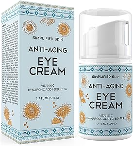 Eye Cream for Dark Circles, Wrinkles, Bags & Puffiness. Best Under & Around Eyes Anti-Aging Treatment with Vitamin C, Hyaluronic Acid, Green Tea & Organic Rosehip oil by Simplified Skin 1.7 oz