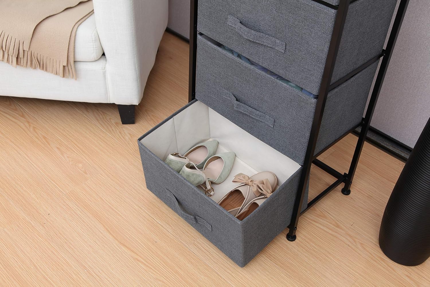 East Loft Tall 4 Drawer Dresser Storage Organizer for Closet, Nursery, Bathroom, Laundry or Bedroom Fabric Drawers, Solid Wood Top, Durable Steel Frame Charcoal : Baby
