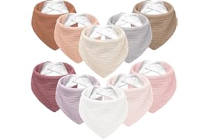 Susurration Muslin Baby Bibs 10Pack Baby Bandana Drool Bibs Soft Adjustable Newborn Bibs for Unisex Baby Girls & Boys (Rosabrun)