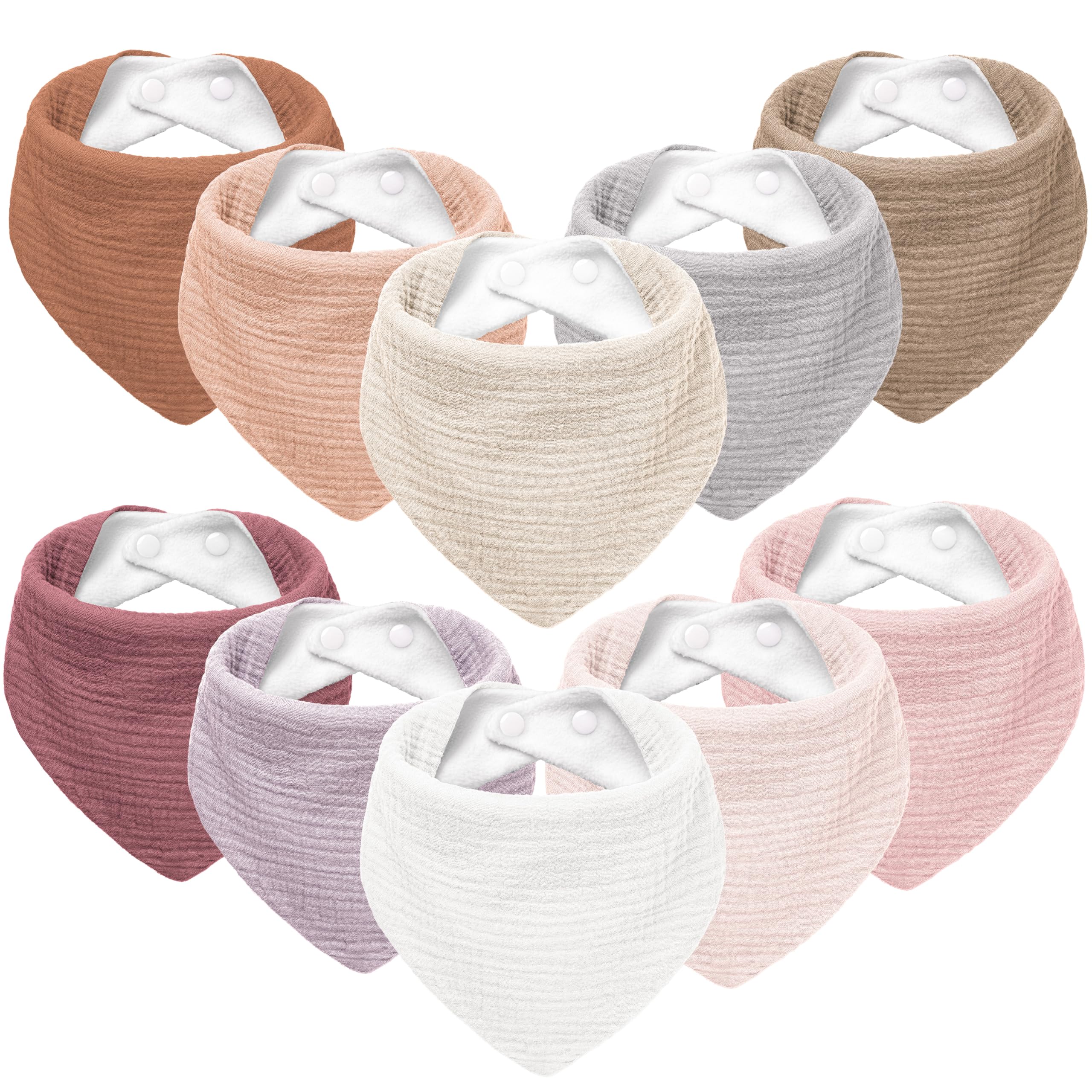 Photo 1 of Susurration Muslin Baby Bibs 10Pack Baby Bandana Drool Bibs Soft Adjustable Newborn Bibs for Unisex Baby Girls & Boys (Rosabrun)