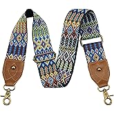 Nefelibata Purse Strap-2"Crazy Horse Leather Bag Strap Adjustable Replacement,Retro Jacquard Embroidery Crossbody Straps