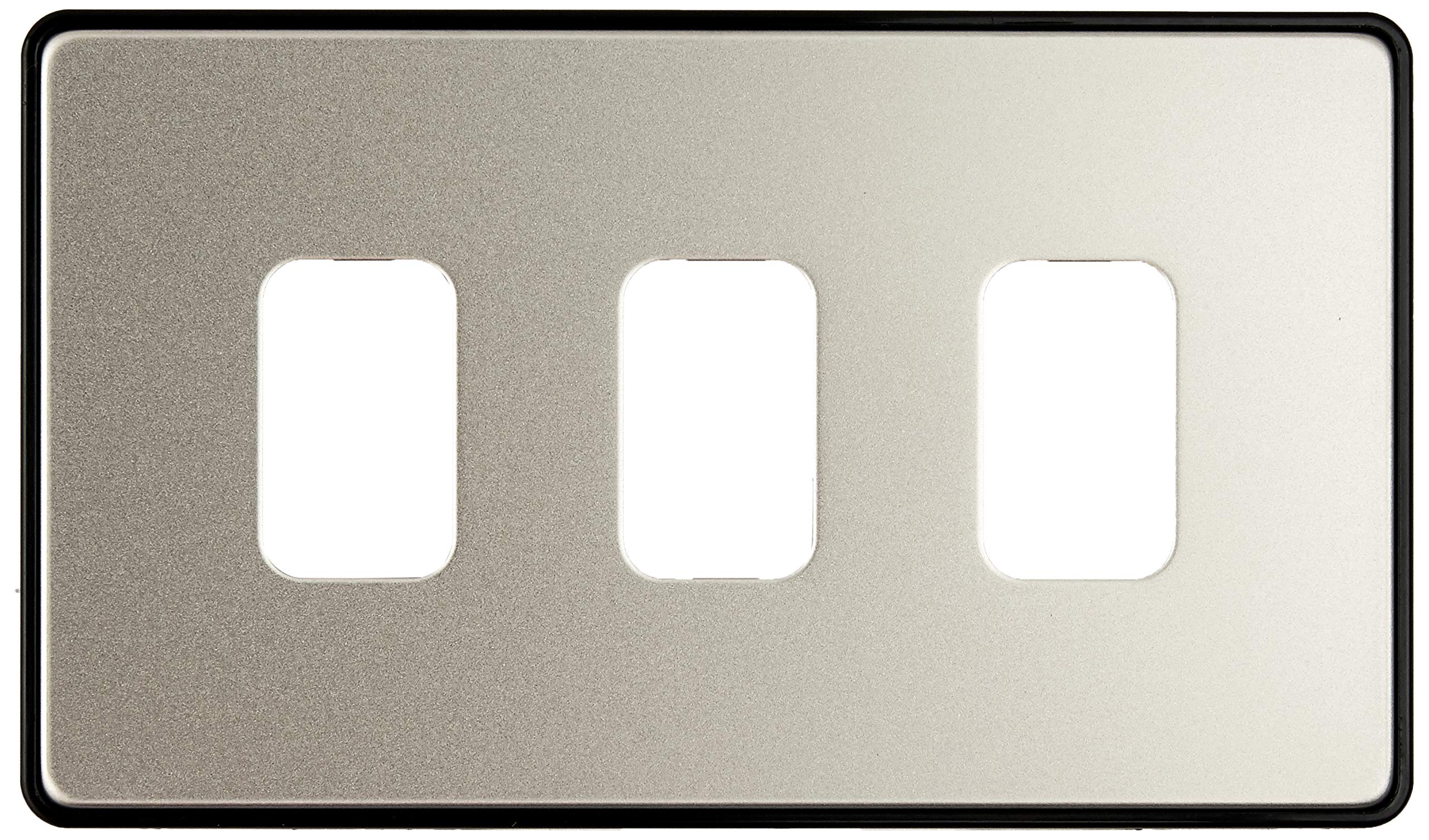 MK Dimensions 3 MODULE Grid Satin Steel Finish Frontplate with A Black Trim