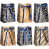 Kolldenn 24 Pcs Hanukkah Goodies Bags Kraft Gift Bags Hanukkah Candy Gift Paper Bags with Ribbons for Hanukkah Party Supplies Jewish Event Supplies Hanukkah Gifts