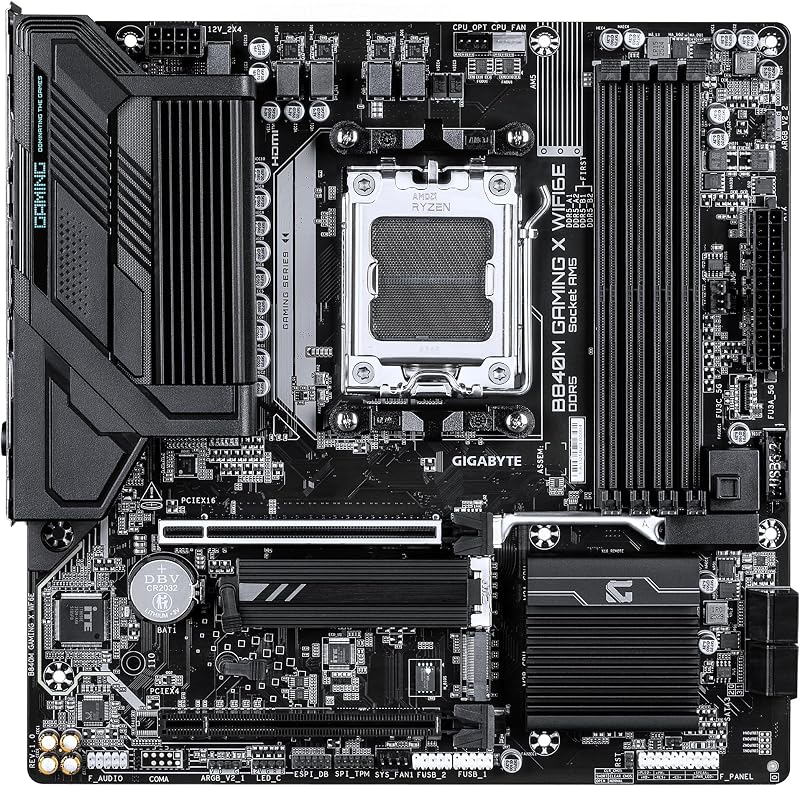 GIGABYTE B840M Gaming X WIFI6E Motherboard – CPUs AMD Ryzen 9000, VRM de 8+2+2 fases, até 8200 MHz DDR5 (O.C.), 2× M.2 PCIe 4.0, Wi-Fi 6E, 2,5 GbE LAN, USB 3.2 Gen 1