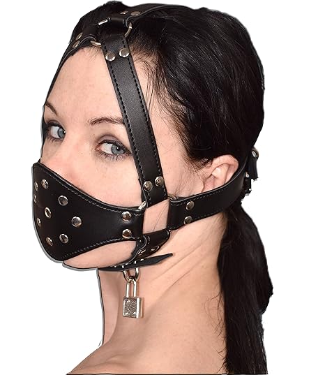 Verschließbare Fetisch Maske mit Nieten und Mini-Schloss