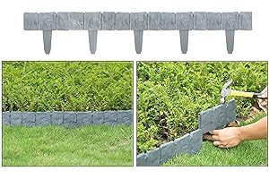 Gardenised Cobbled Stone Style Outdoor Lawn Edging Gate 10pk Interlocking Stakes